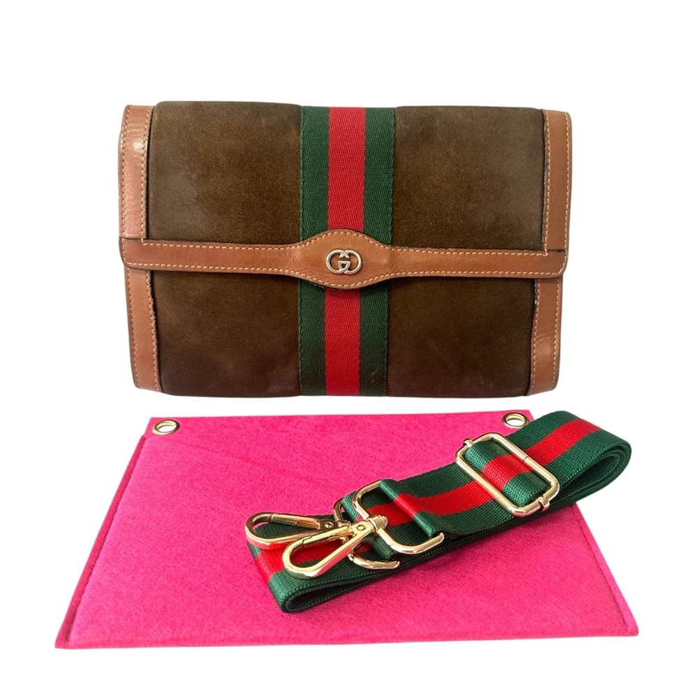 Authentic Gucci GG sherry line Parfums suede pouch red green with generic strap